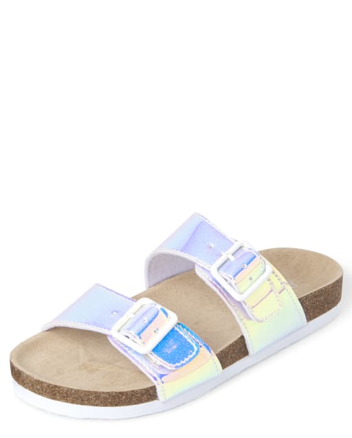 Girls Holographic Buckle Slide Sandals