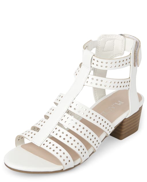 Girls Perforated Gladiator Heel Sandals