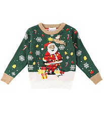 Jule-Sweaters Blouse w. Candle - Santa Christmas Star - Dark Gre