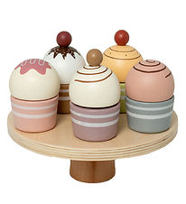 MaMaMeMo Play Food - Cupcakes On a cake plate - Wood