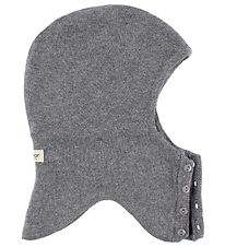 MarMar Balaclava w. Buttons - Wool/Cotton - Double Layer - Grey 